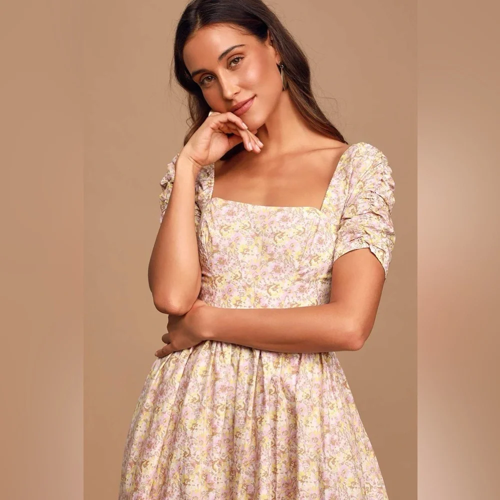 Free People She’s a Dream Floral Print Puff Sleeve Midi Dress Size 2 - Picture 3 of 15